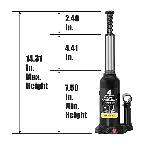 Torin 4 Ton (8,000 LBs) Capacity Hydraulic Welded Bottle Jack, AT90403BB , Black