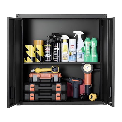 VEVOR Metal Wall Cabinet, 30W x 12.2D x 30H Inch, Steel Floating Hanging Storage Cabinet with Locking Doors and Adjustable Shelf for Garage, Basement, Kitchen, Warehouse Assembly Required, Black