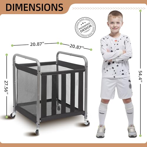 STORAGE MANIAC Ball Storage Bin Rolling Sports Ball Cart, Metal Garage Organizer Sport Rack Basketball Storage Cage for Garage or Gym, Indoor & Outdoor Sports Equipment Organizer 1 Pack
