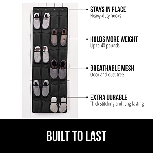 Gorilla Grip Smooth Drawer Liner and Over the Door Shoe Organizer, Drawer Liner Size 12x10, Non Adhesive, Shoe Holder Includes 24 Pockets, Mesh, Both in Black, 2 Item Bundle