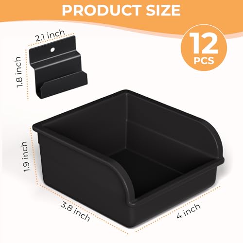 INCLY 12 Pack Slatwall Bins with Hooks, Plastic Slatwall Accessories Containers Bins for Slat Wall Panels Organizing Hardware, Garage, Craft Room, Kitchen, Tool Shed, Workbench
