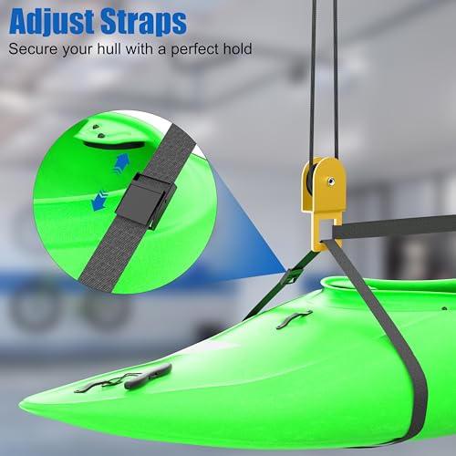 KOSEOO 2 Pack Kayak Hoist for Garage Ceiling Storage, Kayak Lift Pulley System with 85 lbs Capacity for Lightweight Kayak, Ladder, Bike, Surfboard
