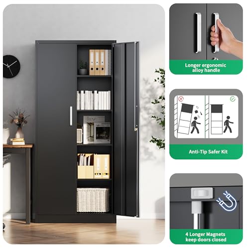 Tivostaral Metal Storage Cabinet with Locking Doors, 71" Tall Steel Locker Organizer with Adjustable Shelves, Garage Utility Cabinet for Home, Office, Shop, and School