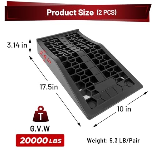 ROBLOCK Car Ramps for Lift and Vehicle Maintenance, Portable Low Profile Car Ramps for Garage, Heavy Duty Tire Ramps with 2.6" Lift Height for Low Chassis Cars and Support Jack, 17.5"x10"x3.14", 2 PCS