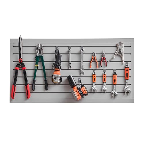 VEVOR Slat Wall Paneling, 2 x 4 ft, PVC Garage Slatwall with Modular Design, Grey Slat Wall Easy-to-Install Adjustable Slatwall Panel with Coupling Structure & DIY Cutting, Fits for Storage & Display