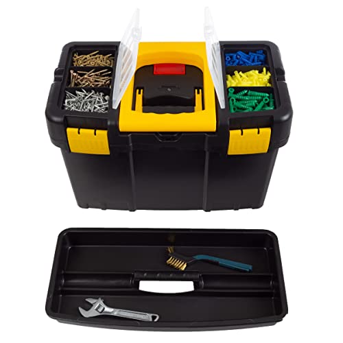 Portable Tool Box with Wheels - Stackable 2-in-1 Tool Chest with Fold-Down Comfort Handles, Tough Latches, and Removable Storage Trays by Stalwart