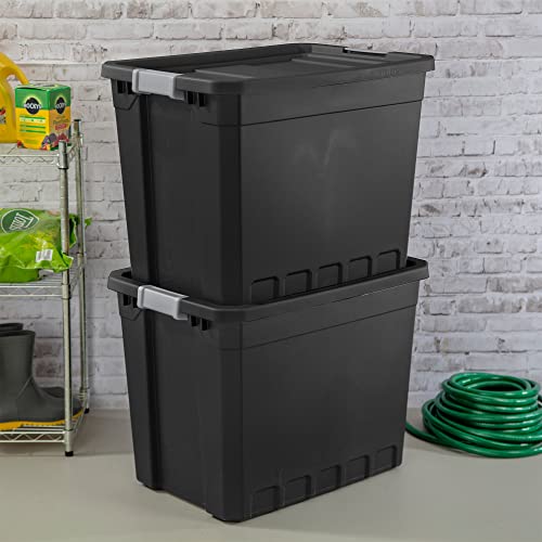 Sterilite 4-Pack Plastic Storage Bins with Lids, Stackable Containers, 27 Gallon, Black