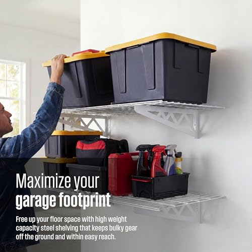 SafeRacks Garage Wall Shelves - 2 Pack Combo Set with 4 Hanging Hooks