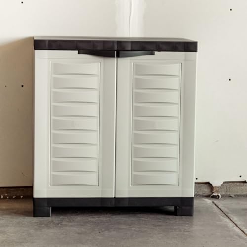 Sunnydaze 25.5" H Resin Garage Storage Cabinet - Garage Cabinet with Adjustable Shelf - Freestanding Utility Storage for Laundry Room, Office, Basement - Gray