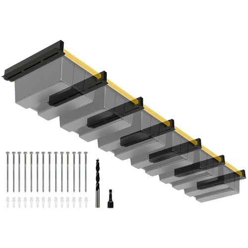 Eastrexon 6-bin Overhead Garage Storage Rack, Ceiling Storage Racks Heavy Duty, Powder Coated Tote Storage Rack for Garages, Sheds, Storerooms (7 PCS, for 6 Bins)