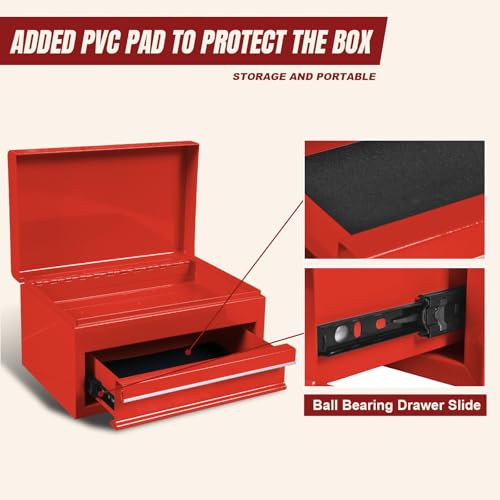 Torin APBT701RB 10" Mini Portable Steel Tool Box with drawer,Small Metal Tool Chest for Home,Garage or Workbench,Red