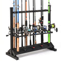 Jorazor 24-Rod Aluminum Fishing Rod/Pole Holder, Rustproof Fishing Rod Rack with 360° Lockable Wheels, Multi-Functional Storage Organizer for Garage & Home, Fits Most Rods & Golf Clubs (Black)