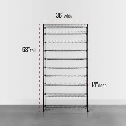 SafeRacks 10-Tier Pantry Shelf, Metal Wire Shelving Unit with Adjustable Shelves & Feet, Anti-Tip Kit, NSF Certified Steel Storage Rack for Kitchen or Garage Black 14" DÌ—36" WÌ—68" H