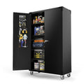 VINGLI Upgraded Wide & Deep Garage Storage Cabinet, Metal Storage Cabinet with Pegboards, Wheels, Locking Doors and Adjustable Shelves (Black, 43''W x 20''D x 72''H)