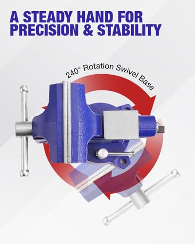 WORKPRO Bench Vise, 4-1/2" Vice for Workbench, Utility Combination Pipe Home Vise, Swivel Base Bench for Woodworking