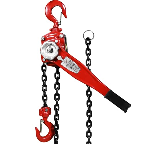 Big RED Manual Lever Chain Hoist,1-1/2 Ton 3000 lbs Capacity Come Along,G80 Grade Steel with Double-Pawl Brake,2 Heavy Duty 360° Rotation Hooks for Garage Factory Warehouse Ports Automotive Machinery