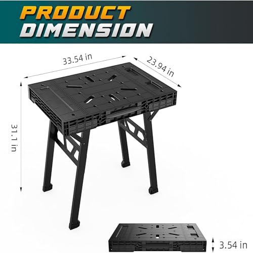 ONCUPID Express Folding Work Table, Easy Setup Portable Folding Work Table & Portable Folding Workbench, 34" W x 25" D x 31" H Lightweight Versatile Clamping Worktable for Garage/Wood Shop (Black)