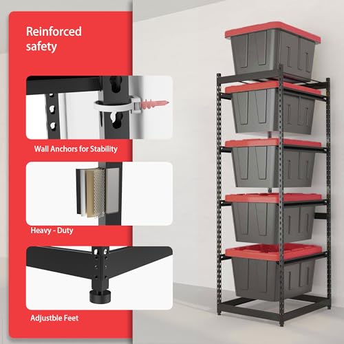 27 Gallon Storage Bin Rack Organizer, Heavy-Duty Tote Storage Rack, 5-Tier Standing Storage Bin Shelves, 250 lb Capacity, Maximize Space for Garage, Warehouse, Utility, 2 Pack (Totes Not Included)