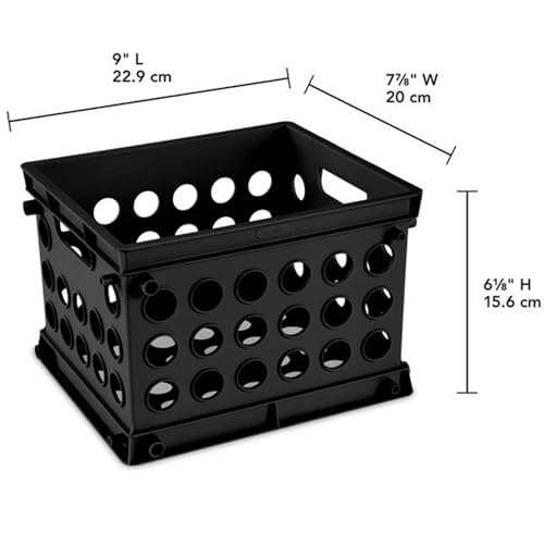 Sterilite Mini Crate, Stackable Plastic Storage Bin with Handles, Organize Home, Garage, Office, School, Dorm Room, Black, 12-Pack