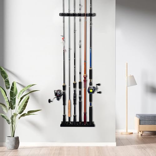 Cooltto Fishing Rod Holders Wall-Mounted 2 Pairs, Simple Deluxe Fishing Pole Holder & Rack Store up to 12 Rods or Combos for Garage & Boat (Vertical, Black)