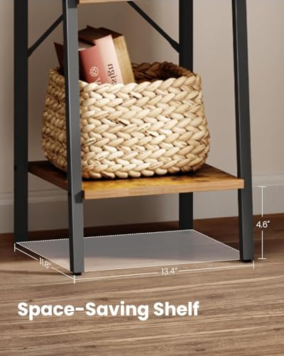 Hzuaneri Ladder Shelf, Bookshelf Bookcase, Freestanding Corner Storage Shelve with 2 Hooks for Home Office, Living Room, Kitchen, Bedroom, Industrial, 11.8" D x 13.4" W x 63" H, Rustic Brown BC03201B
