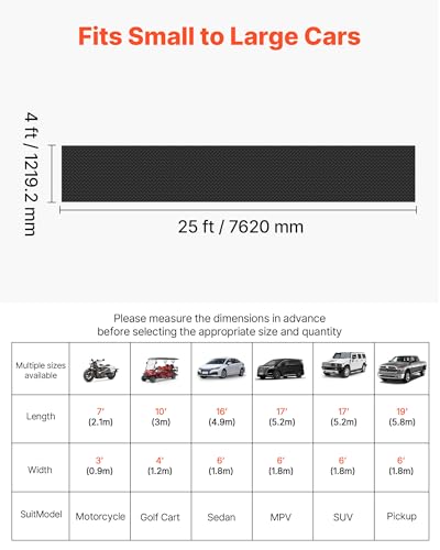 VEVOR Garage Floor Roll, 4 x 25 ft Garage Flooring Mat, 3 mm Thickened Rubber Diamond Plate Floor Protector Mat, Non-Slip, Wear-Resist, Waterproof, Easy to Clean for Warehouse, Gyms,Trailer, Black
