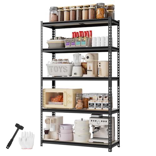 WORKPRO 5-Tier Storage Shelf, 72" H Heavy Duty Adjustable Garage Shelving Unit 2180LBS Capacity, for Basement, Kitchen, Pantry, 27.6”Wx11.8”Dx60”H, Black
