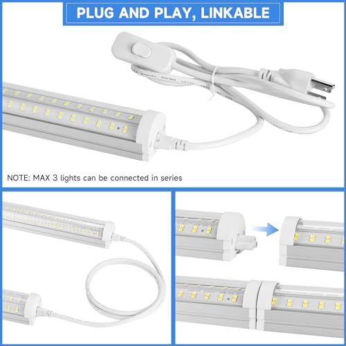 Phiwicsh 8FT U Shape 125W Integrated Tube Bright LED Light, 6500K Clear White, 20000LM - Flush Mount/Hanging Linkable LED Ceiling Lights for Garage, Plug&Play, 6 Pack