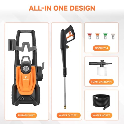 Giraffe Tools Electric Pressure Washer, 2400 PSI 2.3 GPM with 4 Quick-Connect Nozzles, 20FT Hose & Foam Cannon, Powerful Washer for Cars/Road/Driveways/Fences