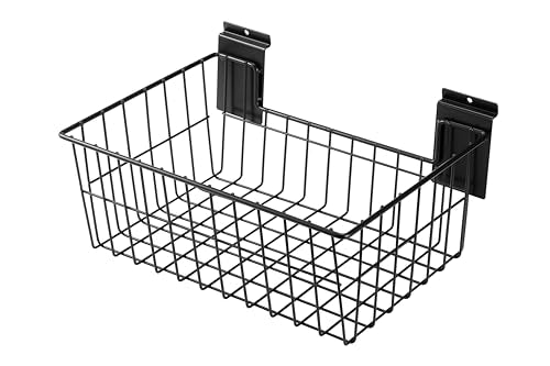 PYBTOOL Slatwall Baskets, 15-Inch Width Heavy Duty Steel Wire Slat Wall Hanging Basket - Versatile Slatwall Accessory for Retail, Garage, Office, Sports, Toys, and More (5 Pack)