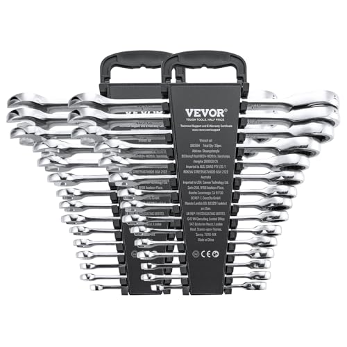 VEVOR Combination Wrench Set, 30-Piece Ratcheting Wrench Set with Organizer Rack, Cr-V Steel Wrench Set SAE 1/4" to 1", Metric 8 mm to 24 mm, Ideal for General Household, Garage, Workshop, Emergency