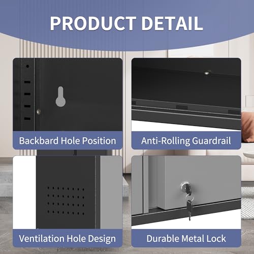 Garage Wall Cabinet, Metal Garage Cabinets with 2 Doors and Adjustable Shelf, Lockable Floating Tool Cabinet with Pegboard, Black Steel Wall Mounted Tool Cabinets for Kitchen,Office,Laundry,Warehouse