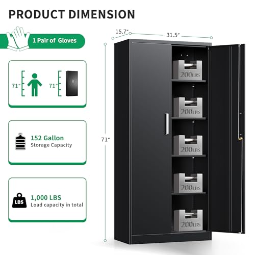 Tivostaral Metal Storage Cabinet with Locking Doors, 71" Tall Steel Locker Organizer with Adjustable Shelves, Garage Utility Cabinet for Home, Office, Shop, and School