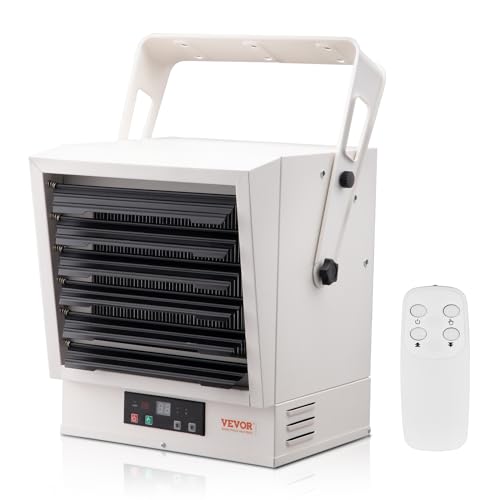 VEVOR Electric Garage Heater, 10000 Watt Digital Fan Forced Wall Ceiling Mount Shop Heater, Remote Control, Overheat Protection, Hardwired Heater with 9 Hour Timer, ETL Listed