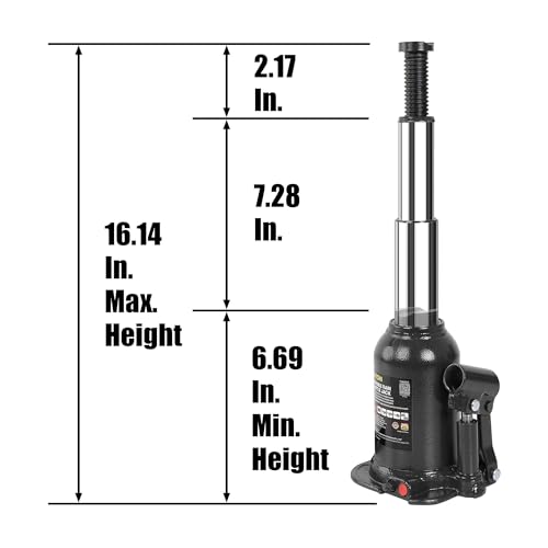 Torin 8 Ton (16,000 LBs) Double Ram Welded Hydraulic Car Bottle Jack for Auto Repair and House Lift, Black, ATH80802XB