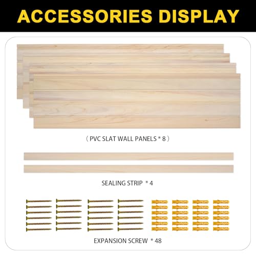 HUZJIEHUI 4'H x 4'W PVC Slatwall Panels Garage Wall Storage System, White Slat Wall Paneling Garage Organizers (Wood Grain, 8x4)