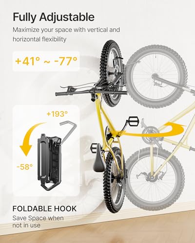 monTEK Bike Wall Mount for 4.5" Tire Width, Swivel Bike Wall Hanger Holds Up to 77lbs, Space-Saving Bike Rack Garage, Heavy Duty Bike Storage for Bedroom Home Office, 2 Pack