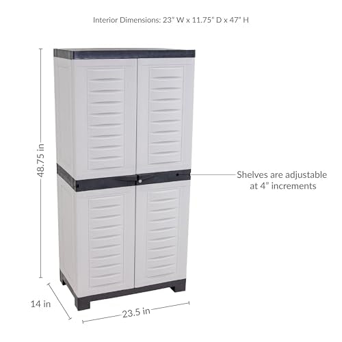 Sunnydaze 48" H Resin Garage Storage Cabinet - Garage Cabinet with Lockable Doors and Adjustable Shelves - Freestanding Utility Storage for Laundry Room, Office, Basement - Gray/Charcoal Trim