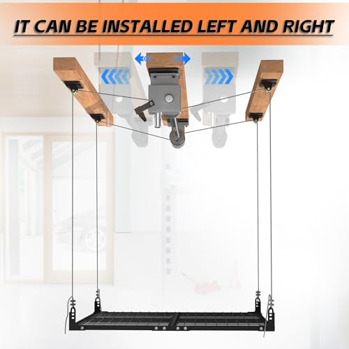 Soywey Garage Ceiling Storage Racks,4x4 FT Garage Storage Lift with Secure Lock,Heavyweight Overhead Rack for Easy Up Down,Industrial Elevator System Holds 400 Lbs