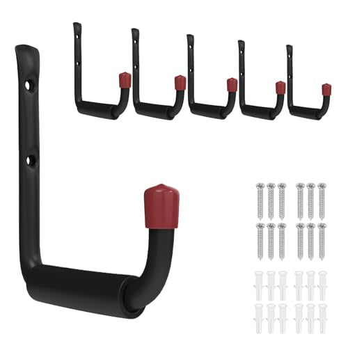 BRCRXW 6 Pack Garage Hooks Heavy Duty, 5.51 Inch Easy to Install Steel Ladder Storage Hooks, Wall Mount Organizer with EVA Pads for Kayaks, Bikes, Chairs, Tools