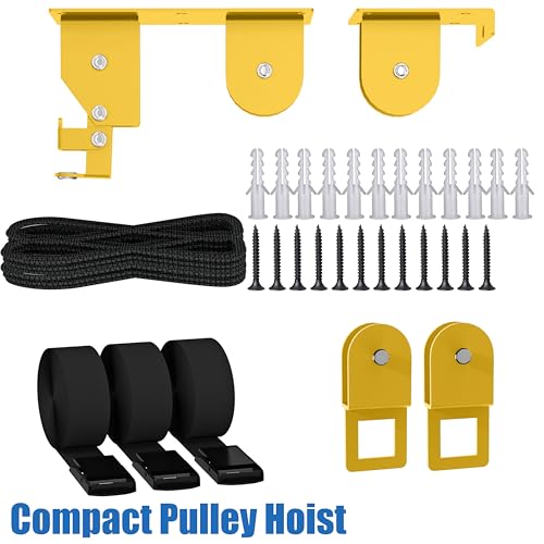 TRUSOON Ladder Storage Pulley Hoist, Self Locking Function Ladder Hanger, Garage Ceiling Mount Lift System for Lightweight Kayak, Bike, Surfboard, Hold 100 lbs, Fit 10-18 Foot Ceilings