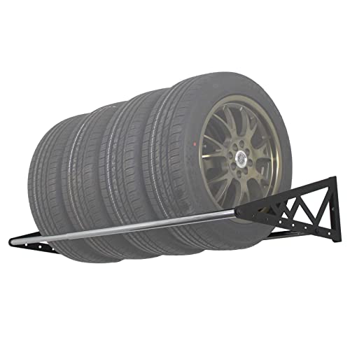 SafeRacks Heavy Duty Adjustable Wall Mounted Tire Rack Adjustable to 56 Inches with Powder Coated Brackets and 400 Pound Total Weight Capacity, Black