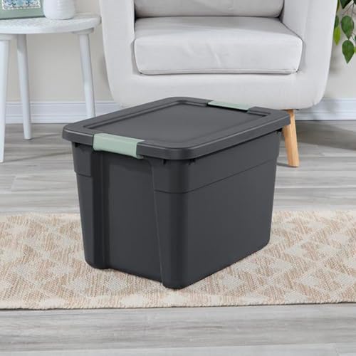Sterilite 24 Pack Latch Tote, Stackable Plastic Storage Container, 12 Gallon, Gray/Green