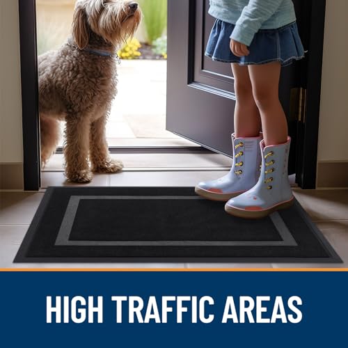OLANLY Front Door Mat Indoor Outdoor Entrance, Waterproof All-Season, All-Weather Doormat, Sturdy Natural Rubber, Fade Resistant, Low Profile, Easy Clean Patio Porch Entryway Mat, 29.5x17, Black