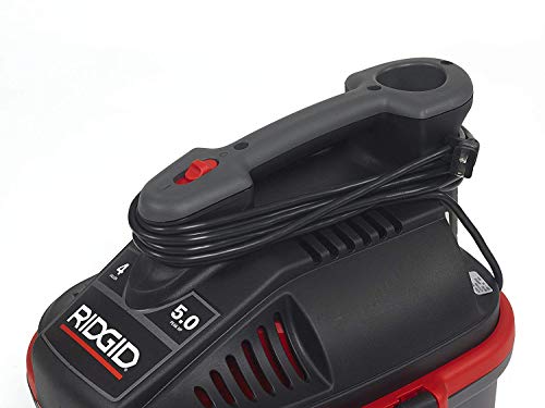 RIDGID 50313 Model 4000RV 4-Gallon Portable Wet and Dry Compact Vacuum Cleaner with 5.0 Peak-HP Motor, 4 gallon, Red