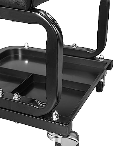 Torin ATR6300B-1 Rolling Creeper Garage/Shop Seat: Padded Mechanic Stool with Tool Tray Storage, Black