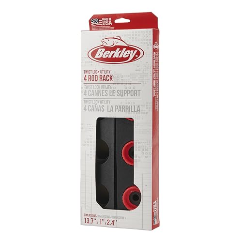 Berkley Twist Lock Fishing Rod Rack, Stores 4 Rods, Black, Soft Foam Grip Pads Protect Rod Finishes, Durable Construction, Easy to Mount with Common Tools