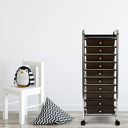 Seville Classics 10-Drawer Multipurpose Mobile Rolling Utility Storage Organizer with Tray Cart, Black