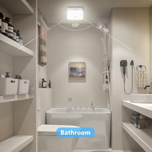 WhitePoplar Rechargeable Motion Sensor Closet Light, Rechargeable Battery Operated Ceiling Light Wireless, 500LM Wireless Motion Activated Light for Shower Stairs Hallway Pantry Porch Garage, 5000K
