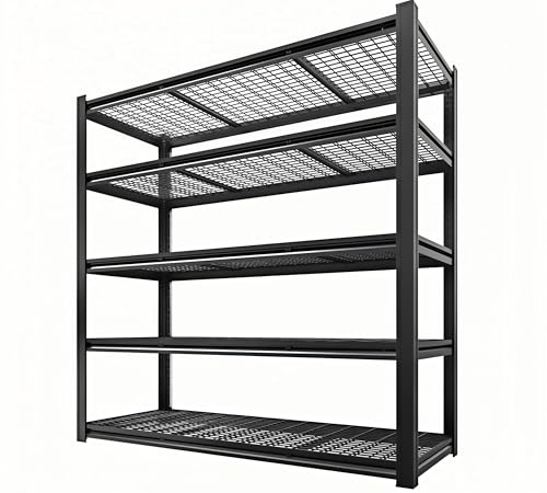 LI JIU HOME 5 Tier Metal Shelving Unit, Adjustable Storage Shelves, 84" H x 55" W x 24" D Heavy Duty Garage Shelves for Warehouse, Basement, Kitchen, Pantry, Living Room, Black (5T 84 * 55 * 24)